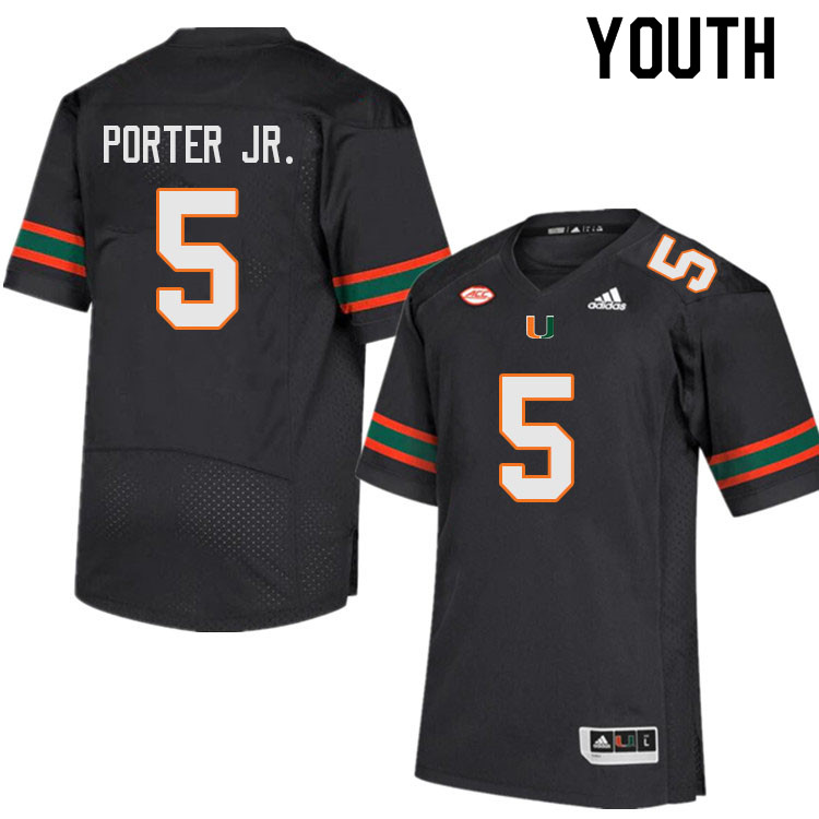 Youth #5 Daryl Porter Jr. Miami Hurricanes College Football Jerseys Sale-Black - Click Image to Close